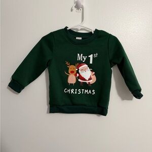 SHEIN Dark Green My 1st Christmas Kids Sweatsuit Set